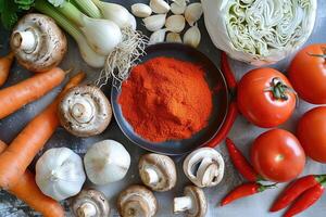 Fresh vegetables assortment on a gray background photo