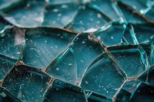 Close-up of shattered blue glass photo