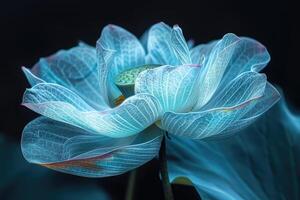 Iridescent close-up of a lotus flower on black background photo