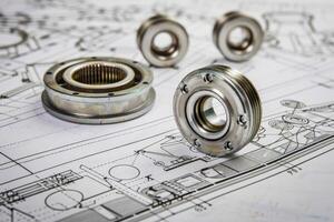 Ball bearings on white technical drawing photo