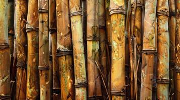 Sugar cane stalks on plantation. photo