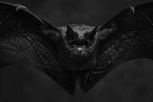 Flying bat with intense gaze in the dark photo