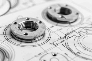 Steel flanges for industrial production on the technical drawing photo