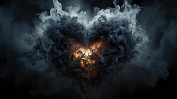 Abstract dark romantic love heart made of smoke and fire, Valentine's Day concept video