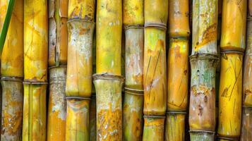 Sugar cane stalks on plantation. photo