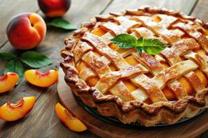 Traditional homemade peach pie photo