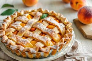 Traditional homemade peach pie photo