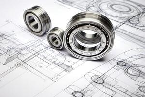 Ball bearings on white technical drawing photo