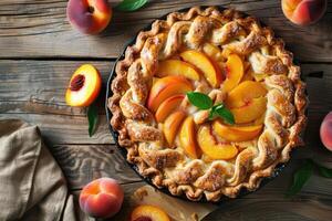 Traditional homemade peach pie photo