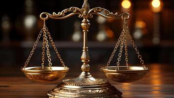 Golden scales of justice in the courthouse, concept of legislature, judiciary and justice video