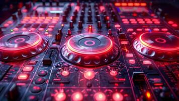 Close up of dj hands playing music on mixer console at nightclub video