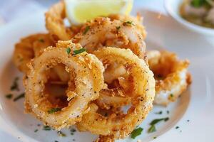 Squid rings deep fried with crispy crust. photo