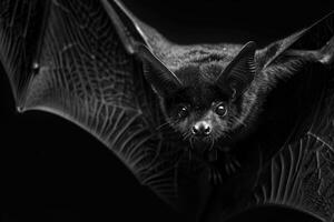 Flying bat with intense gaze in the dark photo