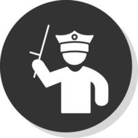 Policeman Holding Stick Glyph Grey Circle Icon vector