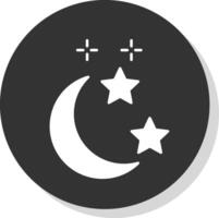 Luna y estrella glifo gris circulo icono vector