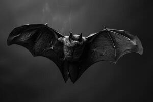 Flying bat with intense gaze in the dark photo