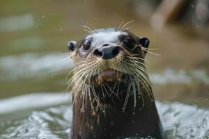 río nutria en el agua foto