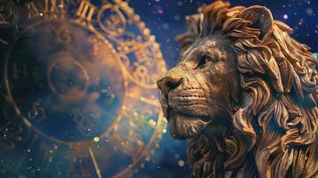 Mystical zodiac sign in the sign of the lion with a starry sky photo