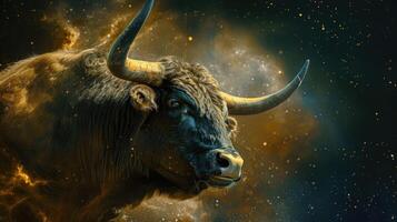 Zodiac sign in the sign of the bull with a starry sky photo