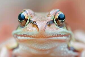 vistoso rana con sorprendentes ojos reflejando el lozano ambiente de el selva foto