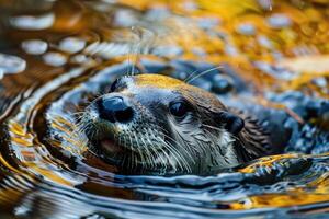 río nutria en el agua foto