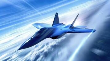 Jet fighter soaring in the sky with acceleration photo
