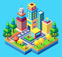 Isometric urban megalopolis top view of the city infrastructure town, street modern, real structure, architecture 3d illustration elements different buildings vector