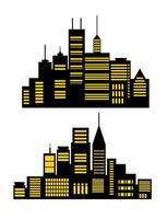 Landscape set of buildings silhouetted on white background. A black outline of low-rise and high-rise complexes and skyscrapers. Structural constructions placed urban objects vector