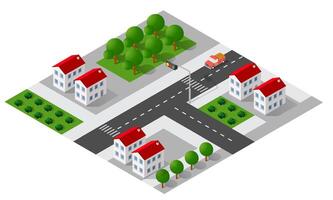 Isometric urban megalopolis top view of the city infrastructure town, street modern, real structure, architecture 3d illustration elements different buildings vector