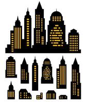 Landscape set of buildings silhouetted on Outline of low-rise and high-rise complexes and skyscrapers. Structural constructions placed urban objects vector