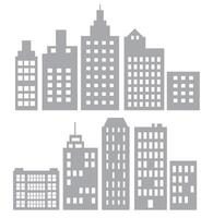 Landscape set of buildings silhouetted on white background. A black outline of low-rise and high-rise complexes and skyscrapers. Structural constructions placed urban objects vector