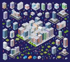 Isometric urban megalopolis top view of the city infrastructure town, street modern, real structure, architecture 3d illustration elements different buildings vector