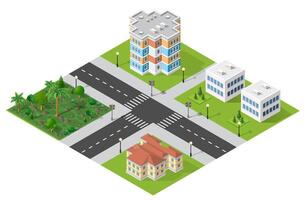 Isometric urban megalopolis top view of the city infrastructure town, street modern, real structure, architecture 3d illustration elements different buildings vector