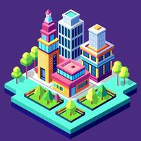 Isometric urban megalopolis top view of the city infrastructure town, street modern, real structure, architecture 3d illustration elements different buildings vector