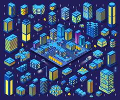 Isometric urban megalopolis top view of the city infrastructure town, street modern, real structure, architecture 3d elements different buildings vector