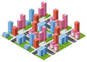 Isometric urban megalopolis top view of the city infrastructure town, street modern, real structure, architecture 3d illustration elements different buildings vector