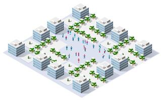 Isometric urban megalopolis top view of the city infrastructure town, street modern, real structure, architecture 3d illustration elements different buildings vector