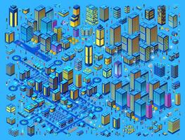 Isometric urban megalopolis top view of the city infrastructure town, street modern, real structure, architecture 3d illustration elements different buildings vector