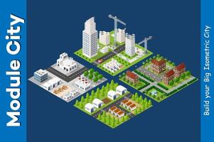 Isometric urban megalopolis top view of the city infrastructure town, street modern, real structure, architecture 3d illustration elements different buildings vector