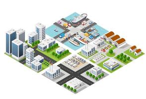 Isometric urban megalopolis top view of the city infrastructure town, street modern, real structure, architecture 3d illustration elements different buildings vector