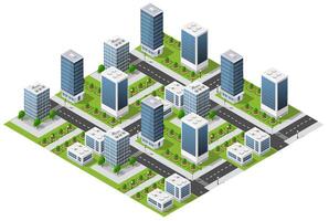 Isometric urban megalopolis top view of the city infrastructure town, street modern, real structure, architecture 3d illustration elements different buildings vector