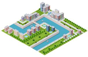 Isometric urban megalopolis top view of the city infrastructure town, street modern, real structure, architecture 3d illustration elements different buildings vector