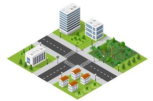 Isometric urban megalopolis top view of the city infrastructure town, street modern, real structure, architecture 3d illustration elements different buildings vector