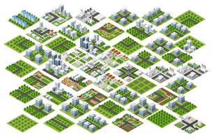 Isometric urban megalopolis top view of the city infrastructure town, street modern, real structure, architecture 3d illustration elements different buildings vector