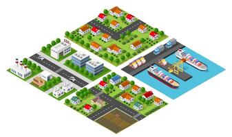 Isometric urban megalopolis top view of the city infrastructure town, street modern, real structure, architecture 3d illustration elements different buildings vector