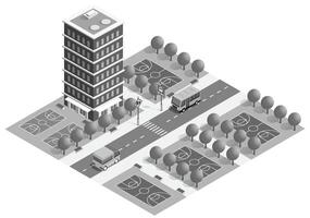 Ilustración isométrica 3d del barrio de la ciudad con casas. vector