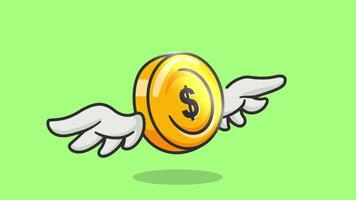 Cartoon Coin Flying With Wings video