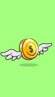 Cartoon Coin Flying With Wings Vertical On Alpha Channel video