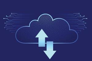 Cloud storage. A digital service or application that transfers data to a server or hosting service. Data transfer protection and data center connection network. Web-based cloud. illustration vector