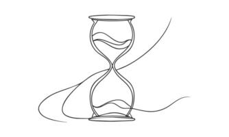 Sand hourglass one line continuous drawing art on white background vector